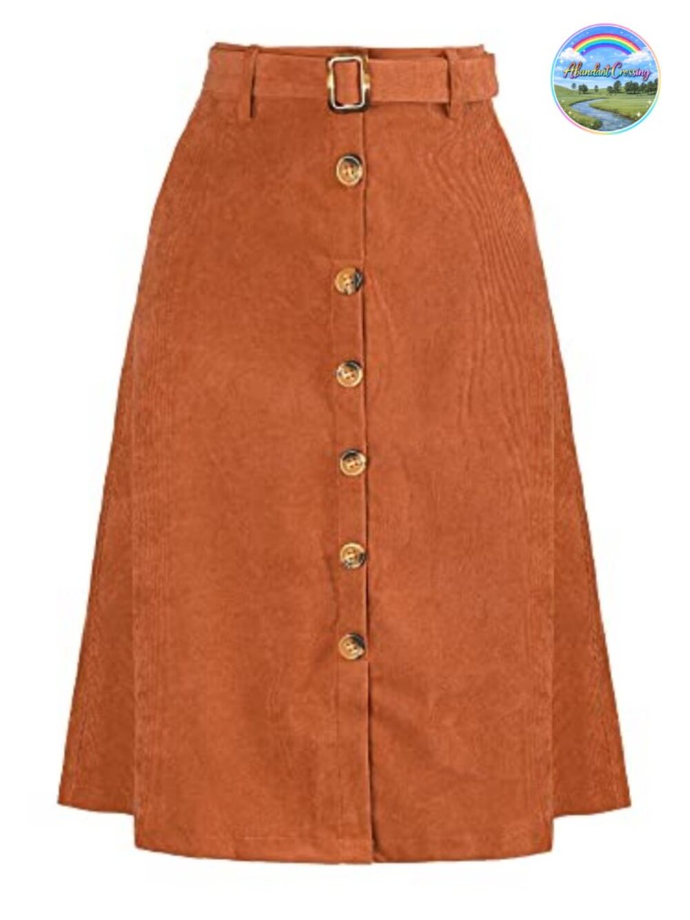 A-Line High Waist Belted Corduroy Midi Skirt Button Front